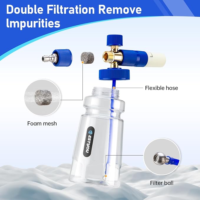 Foam Cannon for Presure Washer，Blue Car Wash Cleaning Foam Cannon with 1/4” Quick Connector,Adjustable Foam Thickness and Spray Range,Suitable for Various Car Washing Scenarios