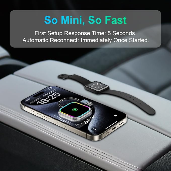 Wireless Carplay Adapter for iPhone, 2025 Upgraded for Apple Carplay Dongle USB and Type C Port, Plug & Play, Auto Connect,Convert Wired to Wireless,Grey