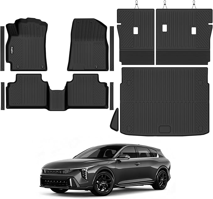Floor Mats for 2026 Kia K4 Hatchback (Not for K4 Sedan), Trunk Mat and Backrest Mat & Door Sill Guard All Weather TPE Protector for Kia K4 Hatchback Accessories