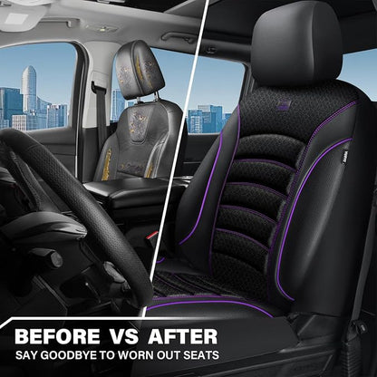 CAR PASS Comfortable 3D Foam Mesh Leather Car Seat Covers Front, Air Cool Mesh Breathable Front Seat Covers for Car, Universal for SUV Truck Sedan Automotive, Airbag Compatible,Black Purple