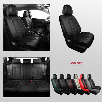 FREESOO Black Car Seat Covers Full Set, Universal Leather Seat Covers for Cars Trucks SUV, Waterproof Car Seat Cover Back Seat and Front, Breathable Car Seat Protector Cushion Fit for Most Vehicles