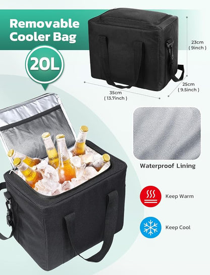 Oasser Trunk Organizer with Cooler Bag 95L, Bearing 110lb No Deformation, Collapsible with Multi Compartments, Removable Insulated Bag, Foldable Lid, Non Slip Bottom, 2 Adjustable Straps (Black&Grey)