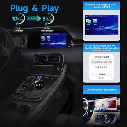 3 in 1 Mini Wireless CarPlay Adapter for iPhone,Carplay＆Android Auto＆Airplay (No Mirrorlink), iOS10+＆Android 11, Bluetooth 5.0,USB/Type-C,Plug & Play,5G-WiFi(Black)