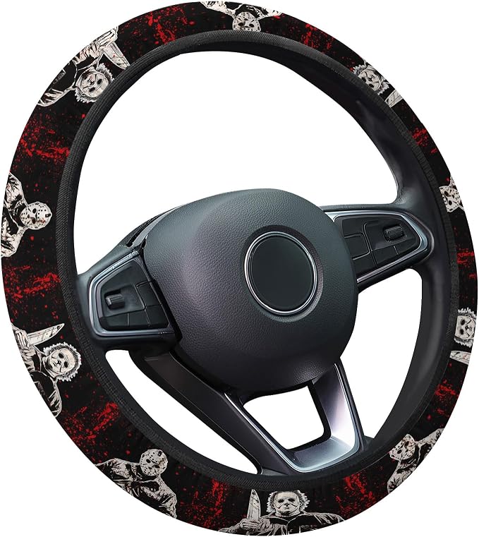 GENANY Horror Slasher Steering Wheel Cover, Non Slip Polyester Car Wheel Protector for Car SUV Truck, Universal 15 Inch