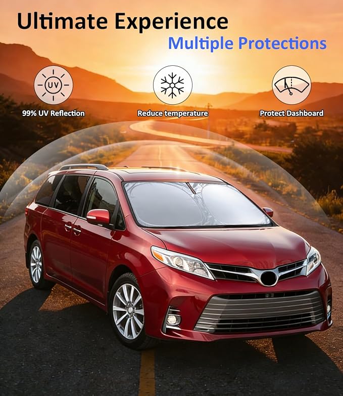 Windshield Sun Shade for 2011-2020 Toyota Sienna Accessories, Car Front Window Sun Visor & Heat Shield | 420D Sunshade Protection Blocks UV Rays Keep Your Car Cooler