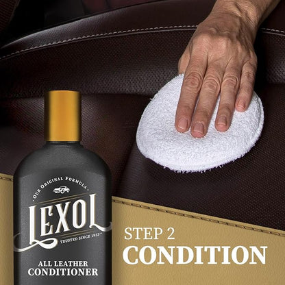 Lexol Leather Conditioner & Cleaner Kit - Premium 2-Step Leather Care for Car Interiors, Furniture, Shoes & Handbags, Includes 2 Sponges, Gift for leather lovers (16 oz Each)