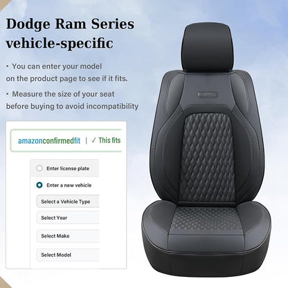 Coverado Seat Covers Dodge RAM 1500, Waterproof Leatherette Seat Covers for Car Compatible with 2009-2018 Dodge Ram 1500, 2010-2024 Ram 2500 3500 Dodge RAM Trucks, Curved Front/Black