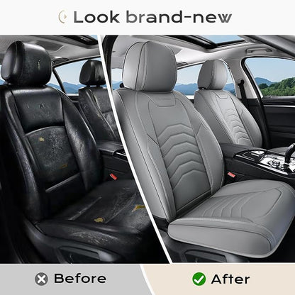 Coverado Car Seat Covers, Gray Front Seat Covers, 2 Pack Luxury Faux Leather Seat Covers for Cars, Waterproof Car Seat Protector Car Seat Cushion, Universal Automotive Seat Covers Fit for Most Cars