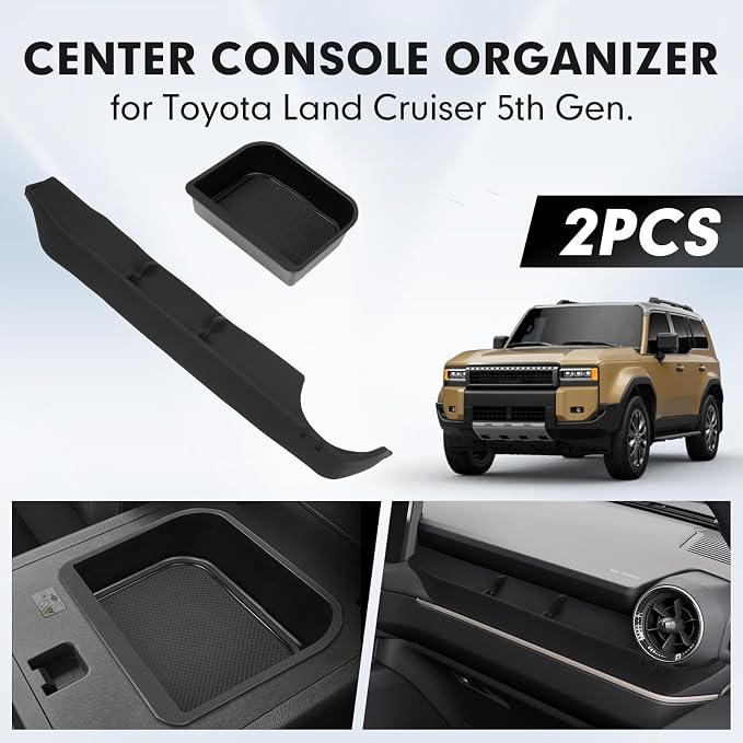 Autorder 2PCS Center Console Organizer for 2024-2026 Toyota Land Cruiser Prado 250 LC250 Accessories Armrest Storage Box Silicone Dash Organizer Center Console Insert Tray with Anti-Slip Mat