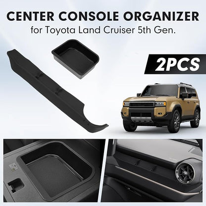 Autorder 2PCS Center Console Organizer for 2024-2026 Toyota Land Cruiser Prado 250 LC250 Accessories Armrest Storage Box Silicone Dash Organizer Center Console Insert Tray with Anti-Slip Mat