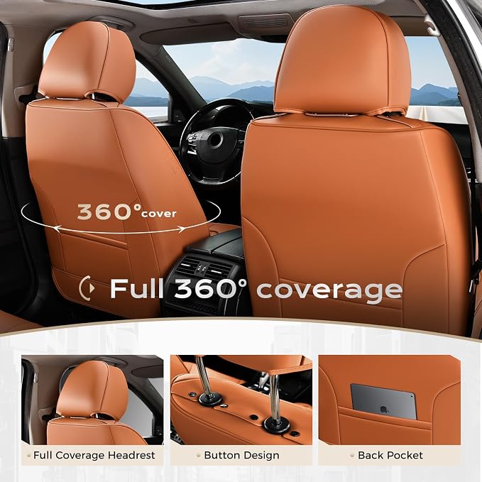 Coverado Seat Covers, Car Seat Covers Full Set, Leather Seat Covers for Cars, Car Seat Protector, Orange Car Seat Covers Front Seats and Back Seats Universal Fit for Most Cars