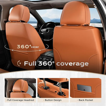 Coverado Seat Covers, Car Seat Covers Full Set, Leather Seat Covers for Cars, Car Seat Protector, Orange Car Seat Covers Front Seats and Back Seats Universal Fit for Most Cars