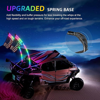 Ehaho 2 Pack 5FT Whip Lights with Spring Base,LED Whip Light with App & Remote Control, Spiral RGB Chasing Lighted Whips with Rocker Switch, Music Whip Light for UTV ATV Polaris RZR Can-Am SXS Truck