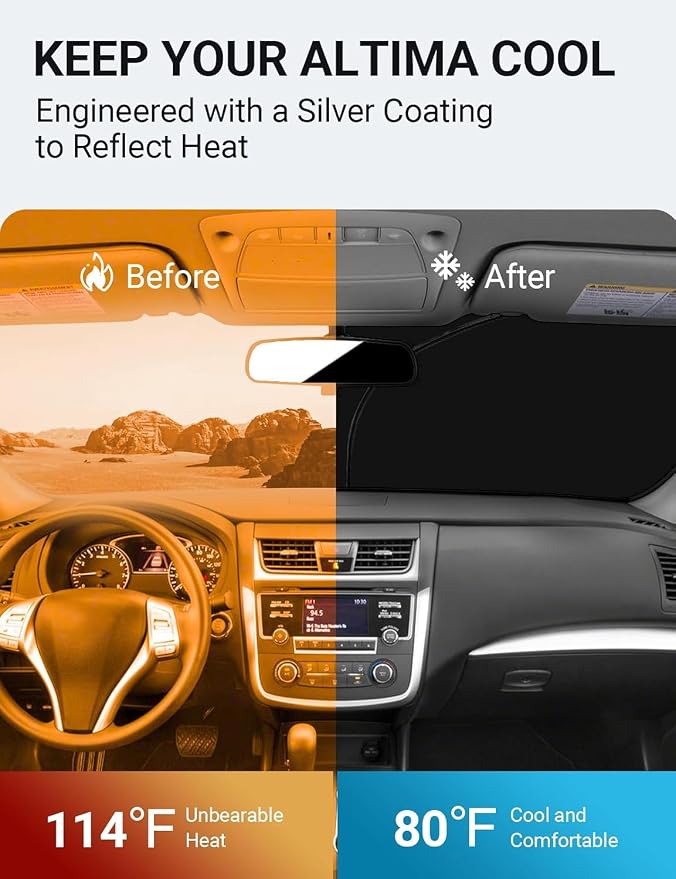 Proadsy 2026 Upgrade Front Windshield Sun Shade Foldable Sunshade Protector Custom Fit 2013-2018 Nissan Altima Accessories