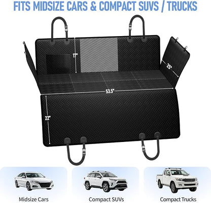 PROZAR Dog Car Seat Cover for Back Seat, Hard Bottom Back Seat Extender, Pet Cover for Dogs -Supports 400lbs, Waterproof Heavy Duty Scratch Dog Hammock for Midsize Cars & Compact SUV, 53.5in -Black
