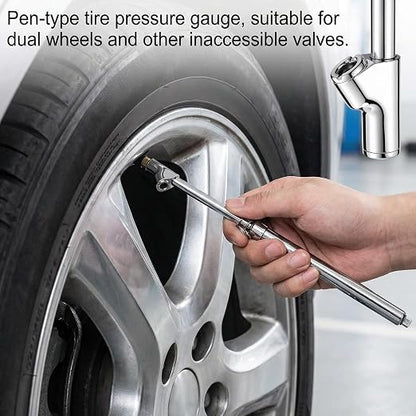 Truck Tire Gauge Dual Head Tire Pressure Gauge Heavy Duty Truck Air Chuck Range 10-150PSI 1-10Bar Pen Tires Gauges Extension Straight Foot Chuck Auto Service Gauges for Semi Trucks RV Motorcycle Car