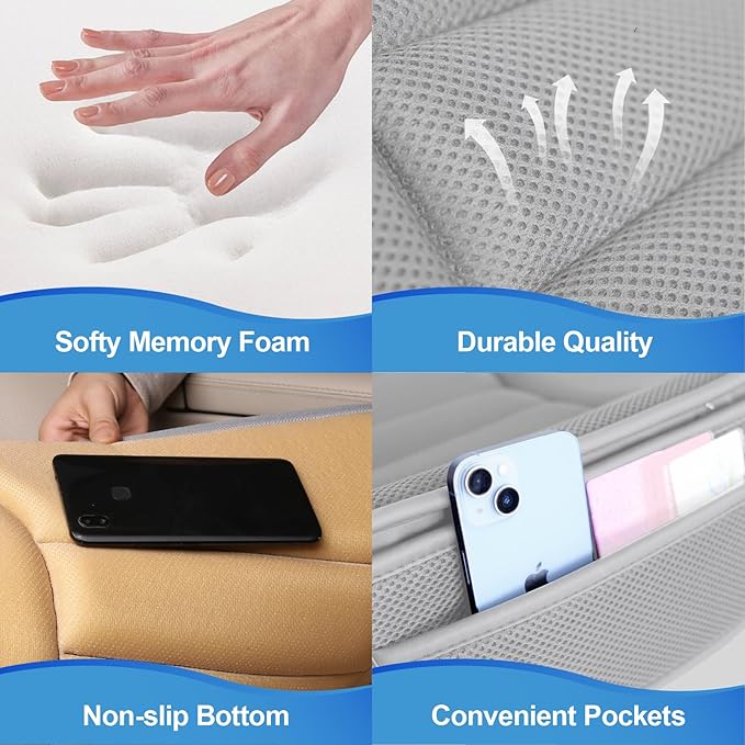 Lofty Aim Premium Car Seat Cushion, Driver Cushion with Comfort Memory Foam & Non-Slip Rubber Bottom, Car Seat Pad Works with 95% of Vehicles and Office Chair or Home - 4D Gray