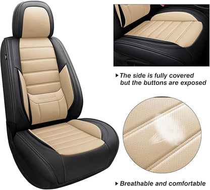 MINGBRON Seat Covers, Car Seat Covers Front Seats, Car Seat Cover, Car Seat Protector Waterproof, Car Seat Cushion Nappa Leather, Beige Seat Covers Carseat Cover Universal Fit for Most Cars