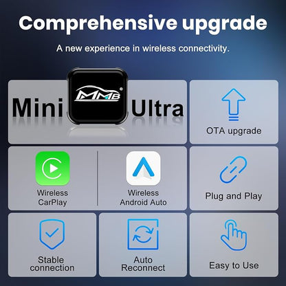 MMB Wireless CarPlay Adapter for iPhone, 2-in-1 Wireless CarPlays & Android Auto Adapter, Convert Wired to Wireless CarPlay,Plug & Play,Auto Reconnect, No Delay, USB-A/Type-C for iOS 10+ & Android 11+