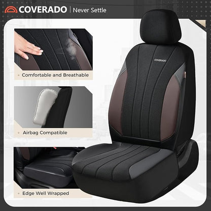 Coverado Seat Covers 5 Seats, Luxury Car Seat Covers Full Set, Automotive Car Protectors, Coffee Auto Seat Covers, Car Accessories Universal Fit for SUVs, Trucks, Sedans
