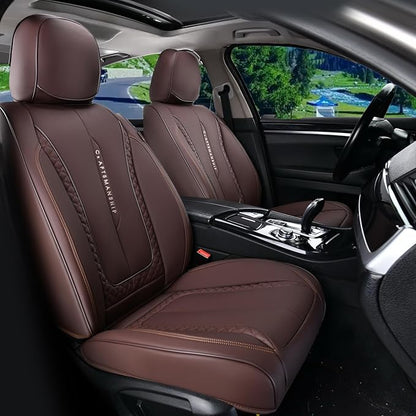 Coverado Car Seat Cover Full Set, Brown Seat Covers Front Seats Back Seat Covers, Nappa Leather Waterproof, Car Seat Cushion, Car Seat Protector Universal Fit Most Cars