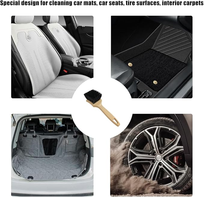 Car Carpet Cleaning Brush, 8.5-Inch Tire Cleaner Scrub Brushes with Stiff Bristles, Wheel Hub Scrub Brush Exterior Washing Supplies for Sedan SUV Truck, Car Accessories (Khaki)