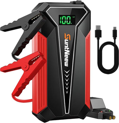 Jump Starter Power Bank 8000mAh (Up to 6.5L Petrol/5.0L Diesel),12V Battery Booster for Cars, Trucks, SUVs & Motorcycles,Compact Design with LED Light & PD 18W USB -Red