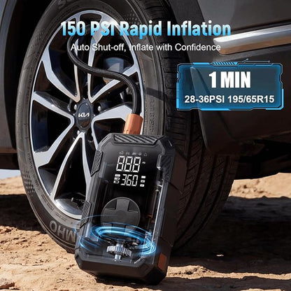 4000A Car Jumper Starter Portable with Air Compressor, 12V Battery Jump Starter with Tire Pump 150PSI for 10L Gas Diesel Engines, Car Battery Jumper Box Pack Combo with LED Light, Father Day Gift