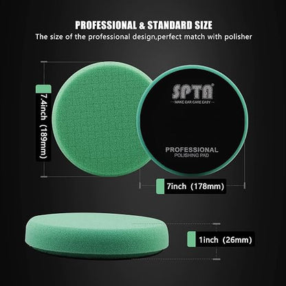Green T120 Heavy-Cut Polishing Foam Pad, SPTA 1Pc 7.5 Inch Face for7 Inch 180mm Backing Plate Compound Buffing Sponge Pads for Car Buffer Polisher Compounding, Polishing and Waxing -FPTSS7G