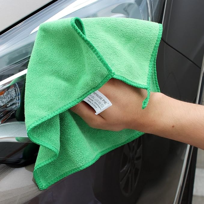 Reusable Thick Microfiber Cleaning Cloths Pastel Kitchen Towels for Window Cleaner, Auto Detailing Supplies Washcloth Polishing Rags, Wiping Appliances(12"x12") Green12 Pack