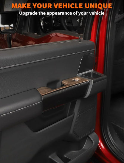 Savadicar Wood Grain Interior Accessories - Door Window Button Panel Trim Cover for Ford F150 (2021-present) - Premium Texture Interior Decor Upgrade Kit, 4-Piece Set