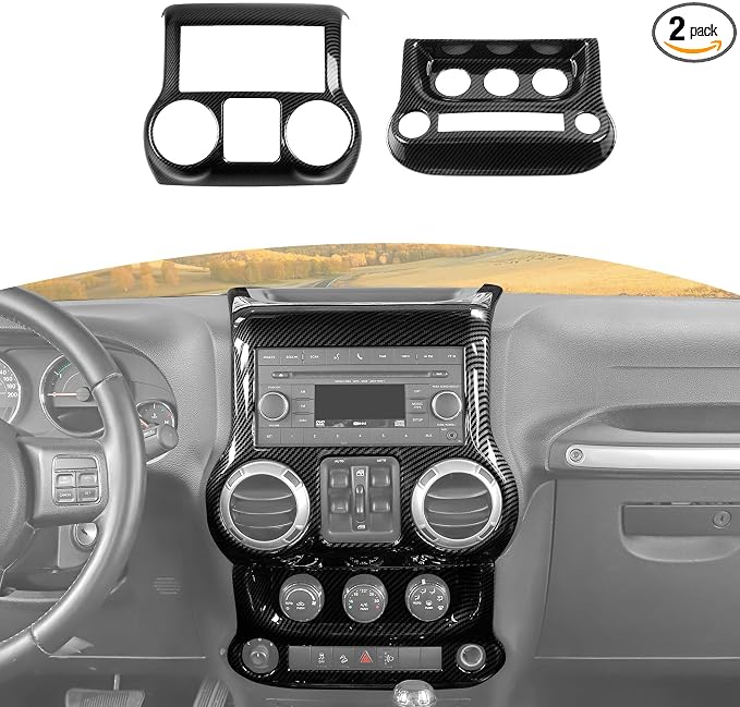 RT-TCZ for Jeep JK Black Carbon Fiber Dash Accents Radio A/C Controls Cover Trim for Jeep Wrangler JK JKU 2011-2017 ABS Interior Accessories 2pcs