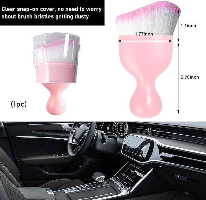 Ziciner Car Detailing Brush, Curved Soft Bristles Auto Removal Dust Collectors, Universal Vehicle Dashboard, Air Conditioner Vents etc Interior Cleaning Tool Accessory (Pink/Pink)