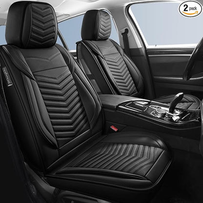 HChengkikz Car Seat Covers, Breathable & Waterproof Faux Leather Automotive Seat Covers for Cars SUV Truck Sedan, Universal Anti-Slip Driver Seat Cover with Backrest (2 PCS Front Seat, Black)