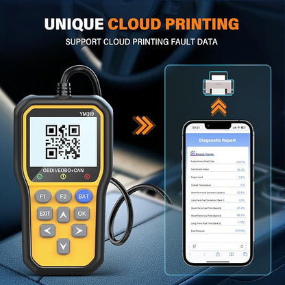 BluSon YM319 OBD2 Scanner Diagnostic Tool with Battery Tester, Check Engine Fault Code Reader with Live Data, Cloud Printing, DTC Lookup, Freeze Frame, Scan Tool for All OBDII Protocol Cars Since 1996