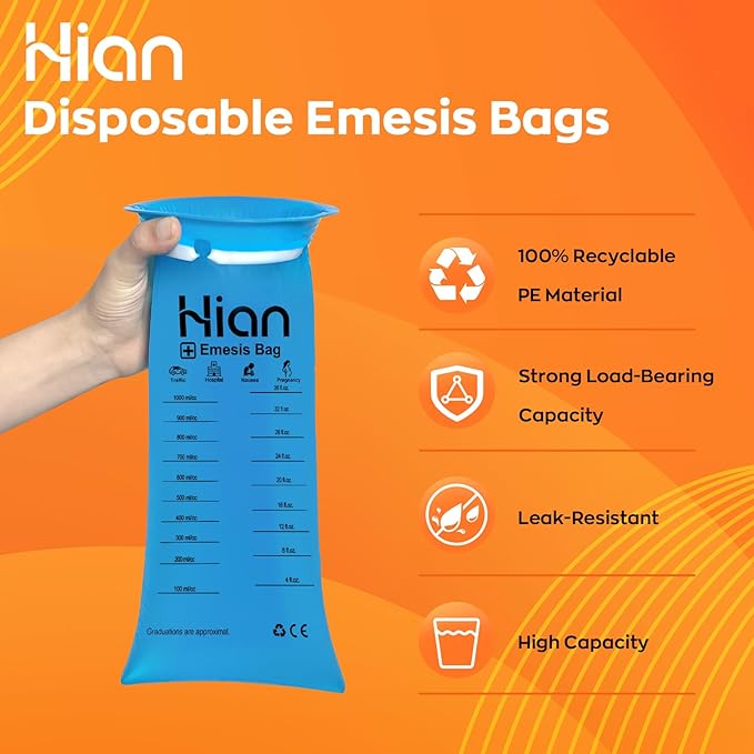 Hion Vomit Bags Disposable – 16 Pack 1000ml Emesis Bags – Leak Resistant, Medical Grade, Portable – Perfect for Motion, Car & Aircraft Sickness, Pregnant Women