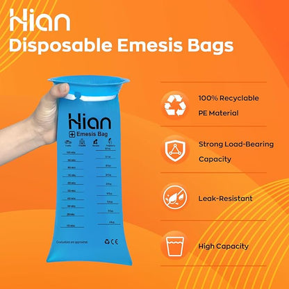 Hion Vomit Bags Disposable – 16 Pack 1000ml Emesis Bags – Leak Resistant, Medical Grade, Portable – Perfect for Motion, Car & Aircraft Sickness, Pregnant Women