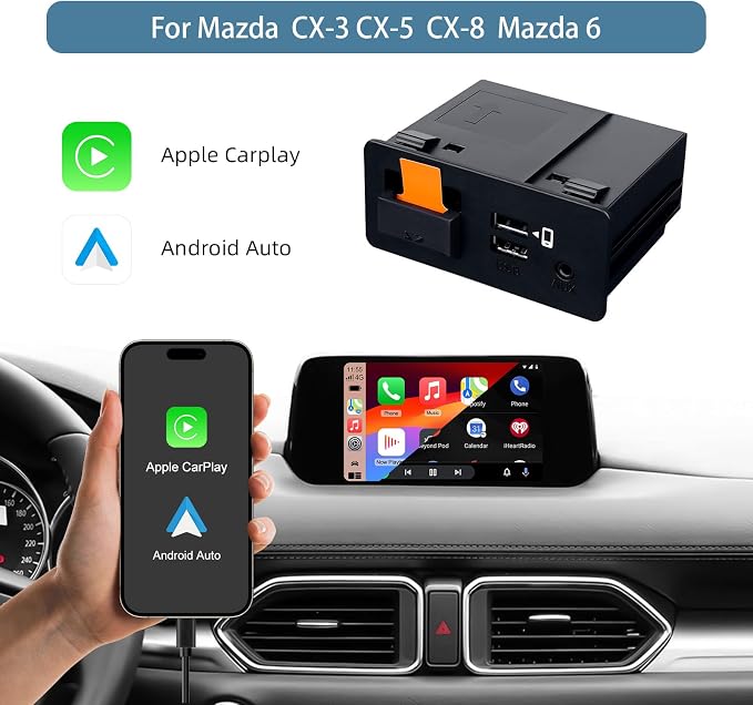 LEXXSON Android Auto & Carplay Adapter for Mazda 2/3/6/CX3/CX5/CX8/CX9/MX5/FIAT124, Retrofit Kit for MZD Connect System 00008FZ34, TK78-66-9U0C