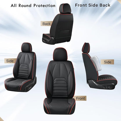Coverado Car Seat Covers Front Seats, Automotive Seat Covers, Waterproof Nappa Leather Car Seat Cover, Car Seat Cushion, Black Redline Seat Covers Carseat Cover Universal Fit for Most Cars