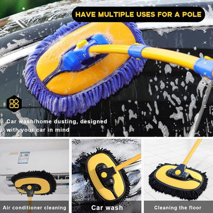 Car Wash Brush Kit, 40" Auto Wash Mop with 15° Curved Extendable Long Handle, Soft Scratch-Free Car Cleaning Mop Mitt to Clean Your Car Shine Like New, Car Accessories (Blue+Blue)
