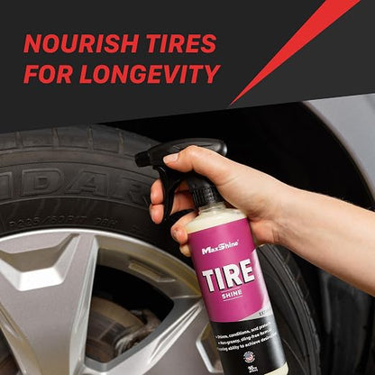Maxshine Tire Shine 16oz | Acrylic Formula Tire Dressing with UV Protection | No-Sling, Dry-to-the-Touch Finish | Gloss Enhancer Nourishes Rubber & Protects Tires | Professional Car Detailing Supply