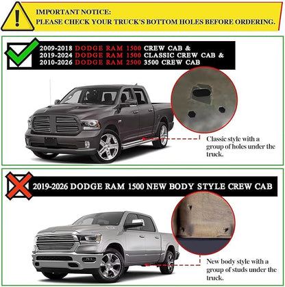 COMNOVA Running Boards Compatible with 2009-2018 Dodge Ram 1500 Crew Cab(Incl. 2019-2024 Classic), 10-26 Ram 2500 3500, 6 Inch High Light Stainless Steel Step Bars Nerf Bars Steps.