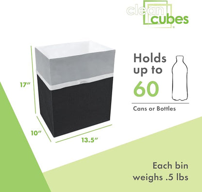 Clean Cubes 13 Gallon Disposable Trash Cans (6-Pack) with Fitted Trash Bags - Reusable Garbage and Recycling Bins for Parties, Events, and More (Black- 17" Height x 13.5" Width x 10" Depth)
