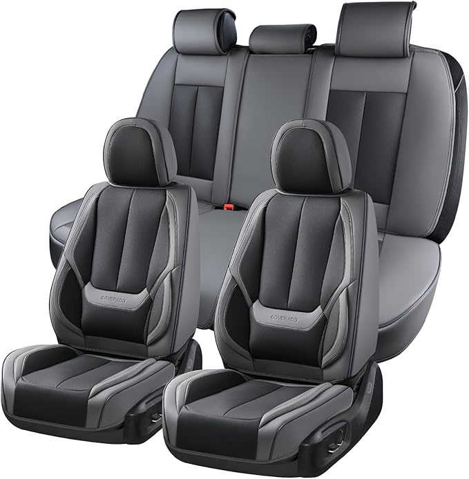 Coverado Seat Covers, Car Seat Covers Full Set, Leather Seat Covers for Cars, Car Seat Protector, Gray Car Seat Covers Front Seats and Back Seats Universal Fit for Most Cars Black