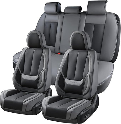 Coverado Car Seat Covers Full Set, Car Seat Protector Waterproof, Nappa Leather Car Seat Cushion, Seat Covers for Cars, Front Seats and Back Universal Fit for Most Cars