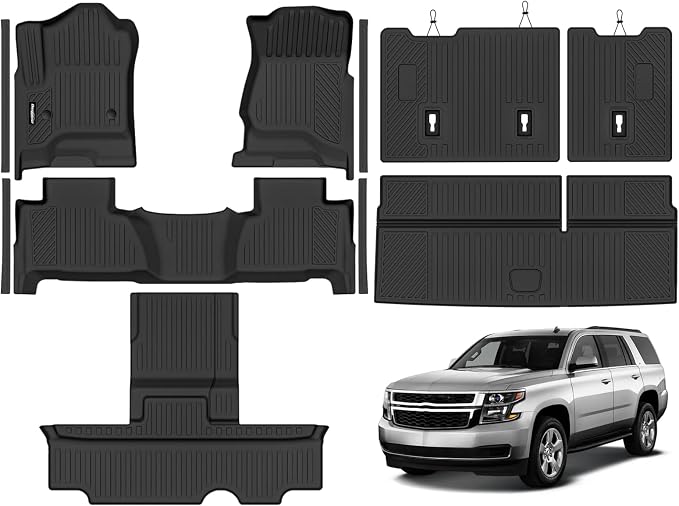 Floor Mats for 2015-2020 Chevrolet Tahoe/GMC Yukon 7 Seat Bucket Seats, Trunk Mat and 2nd/3rd Backrest Mat & Door Sill Guard All Weather TPE Protector for Chevy Tahoe Accessories