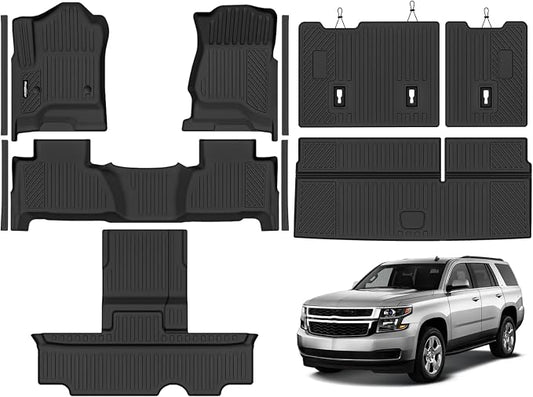 Floor Mats for 2015-2020 Chevrolet Tahoe/GMC Yukon 7 Seat Bucket Seats, Trunk Mat and 2nd/3rd Backrest Mat & Door Sill Guard All Weather TPE Protector for Chevy Tahoe Accessories