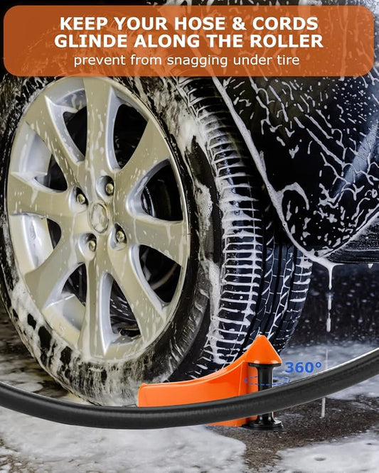 Car Hose Guide 4PCS, Hose Guide for Car Wash Detail, Tire Hose Roller Preventing Pressure Washer Hose from Stuck and Snagging Car Wash Tool for SUV Pickup Truck RV ATV Motorcycle (Orange)