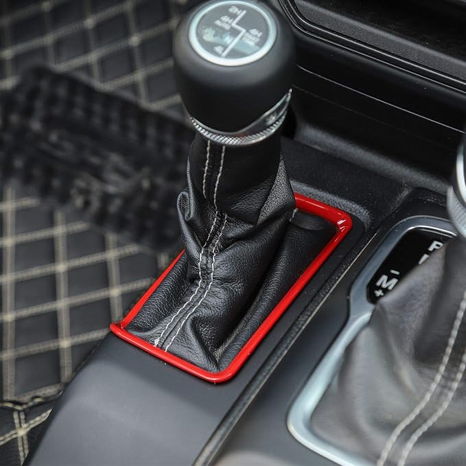 Voodonal for JL 4WD Shift Knob Gear Shift Bezel Front Cup Holder Center Armrest Switch Lock Hole Cover Trim Kits Fit for 2018-2026+Jeep Wrangler JL JLU Gladiator JT Interior Accessories 4pcs Red(AT)