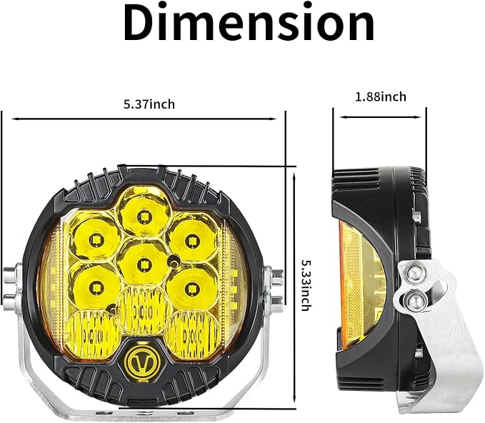 5 Inch 50W Amber Yellow LED Offroad Light, LED Driving Light Round Work Light Spot Flood Combo for Wrangler ATV Trucks SUV Pickup UTV 4x4, F150 - Pack of 1